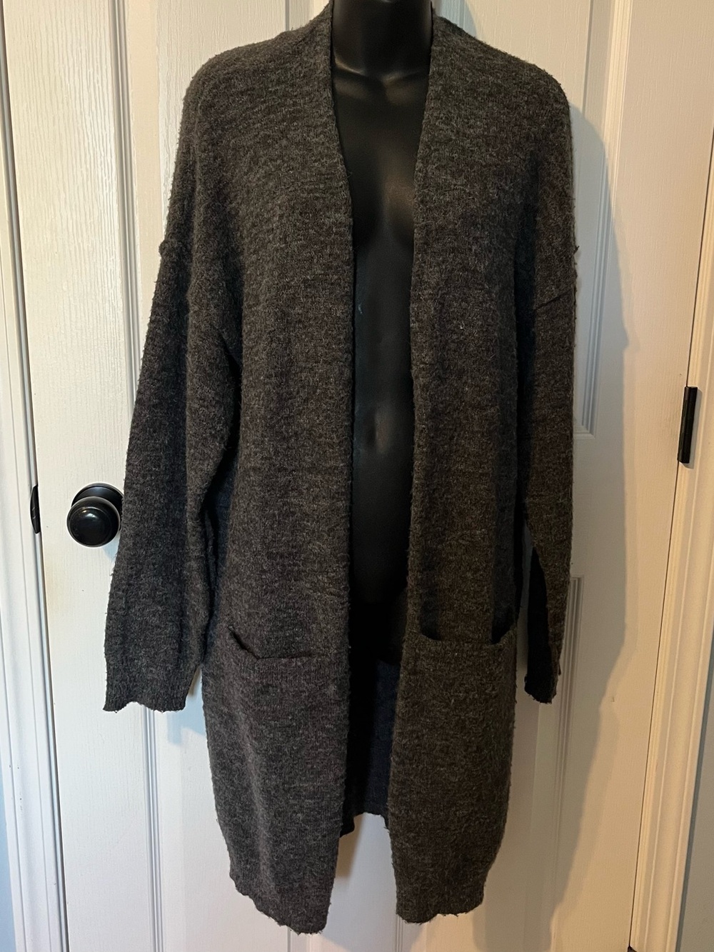 Anthropologie Dark Heather Gray Fuzzy Knit Cardigan